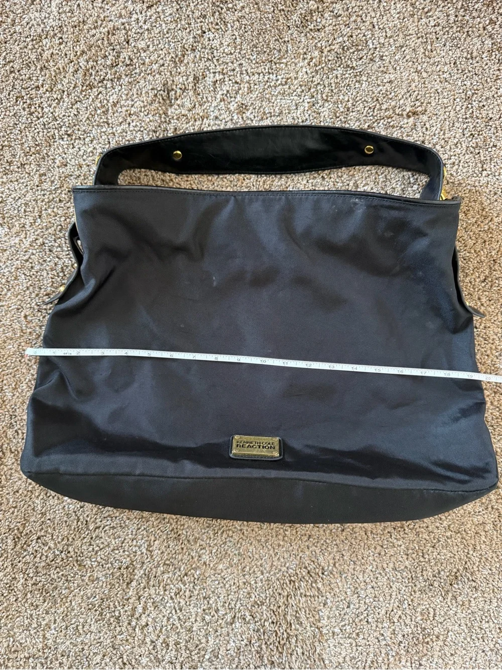 KENNETH COLE REACTION Black Canvas Large Hobo Shoulder Bag with Gold Accents